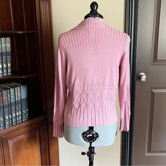 GUC J. Jill Pink Cardigan Sweater with Ribbed Knit - Picture 2 of 6